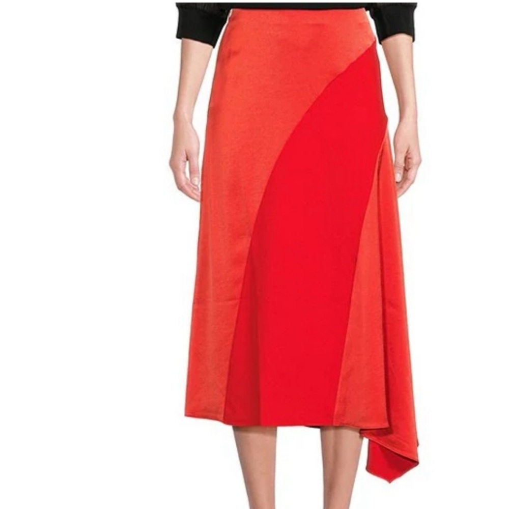 Ted Baker Bolsena Asymmetrical Hem Sating Midi Red Skirt